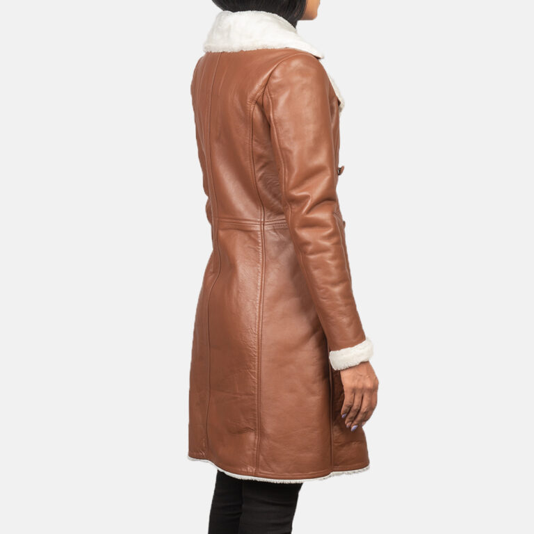 Womens Amie Brown Double Breasted Shearling Coat Tilted Back-8-1652199385994